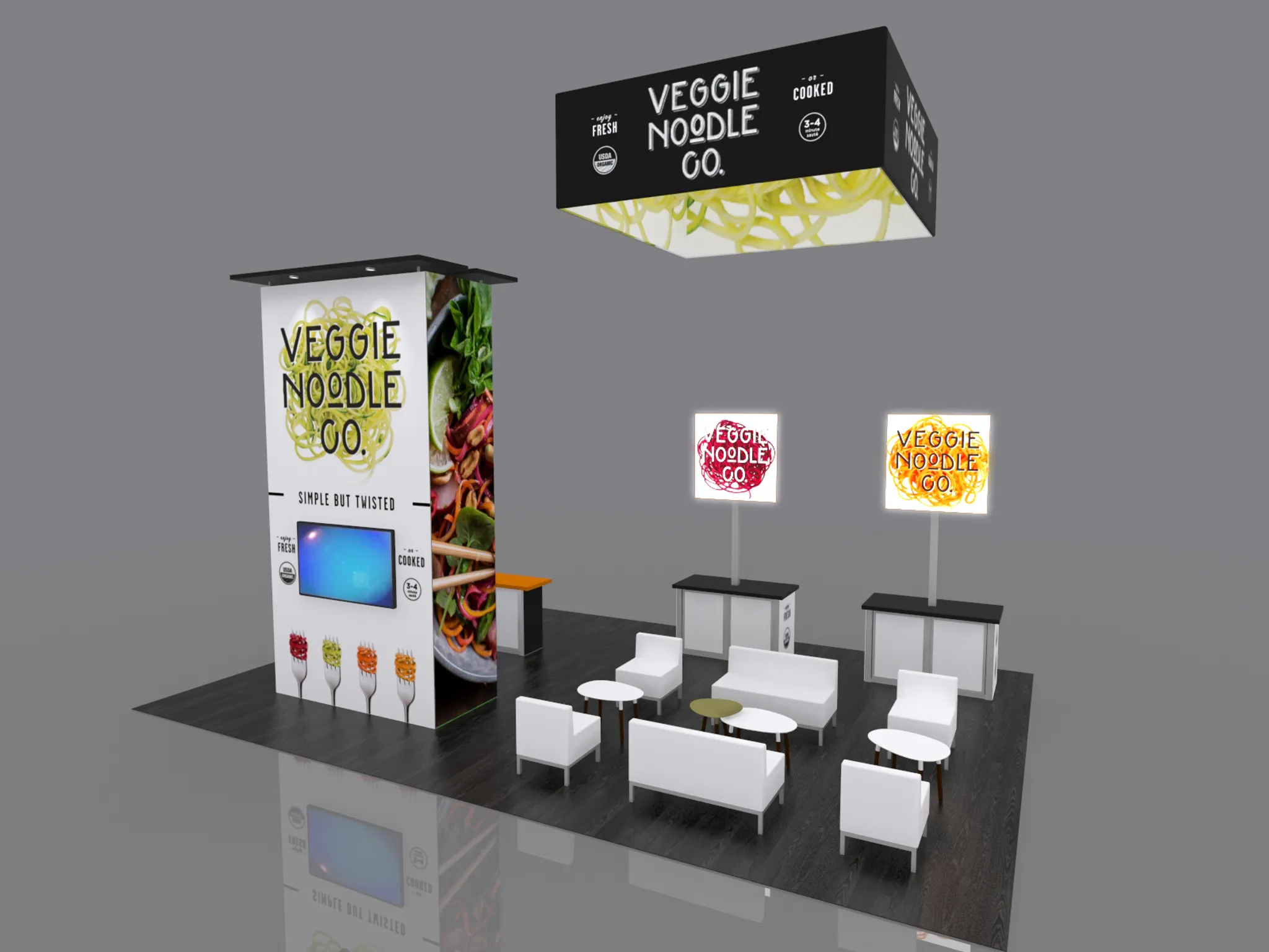 20x30 Inselstand booth design by Synergy Design Group